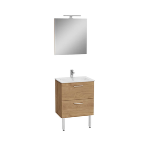 MEUBLE MIA CHÊNE DORE 60cm 67261 +PLAN VASQUE +MIROIR +ECLAIRAGE VITRA